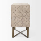 Light Brown Solid Wood w/ Gold Iron Base & 2 Door Accent Cabinet