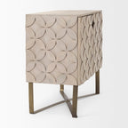 Light Brown Solid Wood w/ Gold Iron Base & 2 Door Accent Cabinet