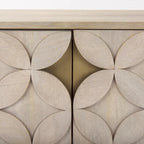 Light Brown Solid Wood w/ Gold Iron Base & 2 Door Accent Cabinet