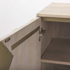 Light Brown Solid Wood w/ Gold Iron Base & 2 Door Accent Cabinet