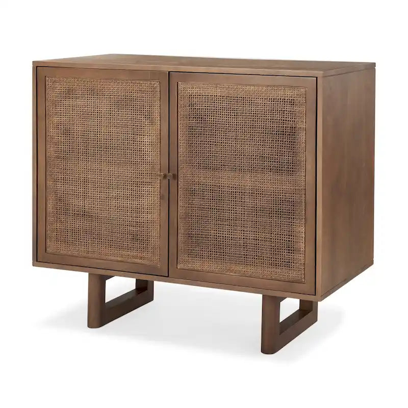 Medium Brown Solid Wood w/ Cane Doors Accent Cabinet