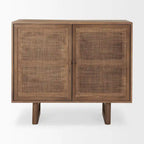 Medium Brown Solid Wood w/ Cane Doors Accent Cabinet