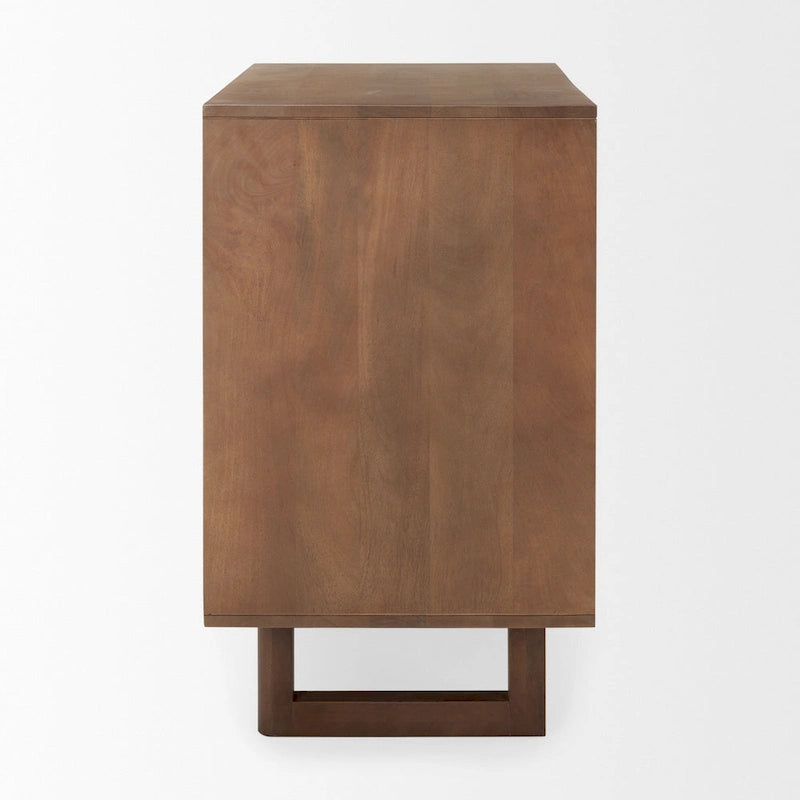 Medium Brown Solid Wood w/ Cane Doors Accent Cabinet