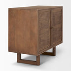 Medium Brown Solid Wood w/ Cane Doors Accent Cabinet
