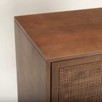 Medium Brown Solid Wood w/ Cane Doors Accent Cabinet