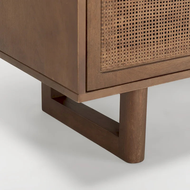 Medium Brown Solid Wood w/ Cane Doors Accent Cabinet