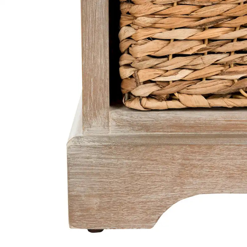 Red Tall Storage Unit with Two Shelves, Woven Basket, and Pull-Out Writing Surface