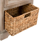 Red Tall Storage Unit with Two Shelves, Woven Basket, and Pull-Out Writing Surface