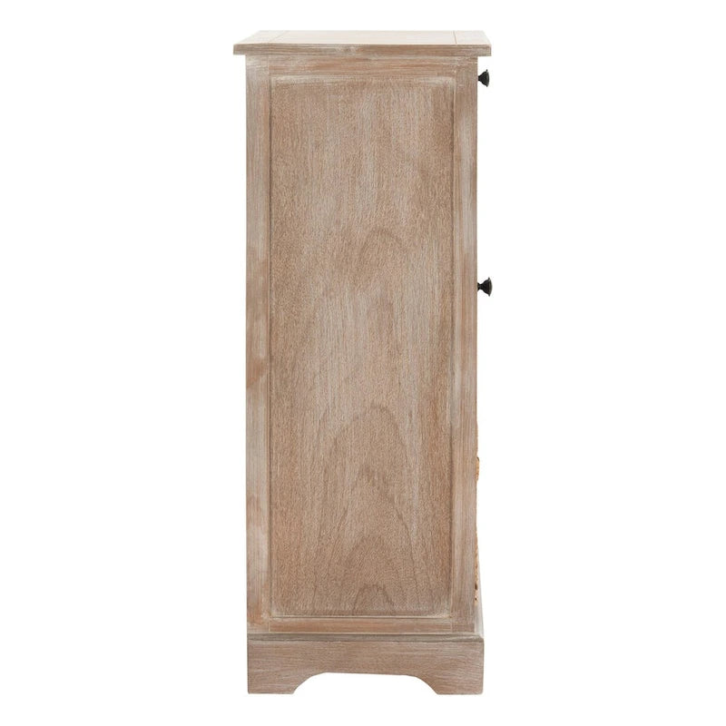 Red Tall Storage Unit with Two Shelves, Woven Basket, and Pull-Out Writing Surface