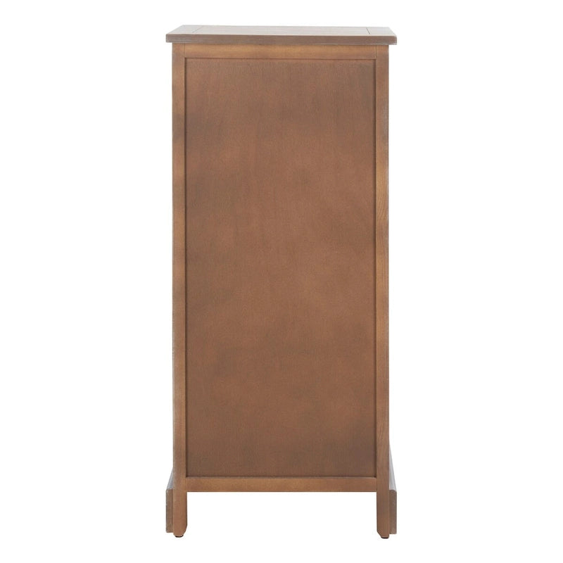 Red Tall Storage Unit with Two Shelves, Woven Basket, and Pull-Out Writing Surface