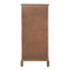 Red Tall Storage Unit with Two Shelves, Woven Basket, and Pull-Out Writing Surface