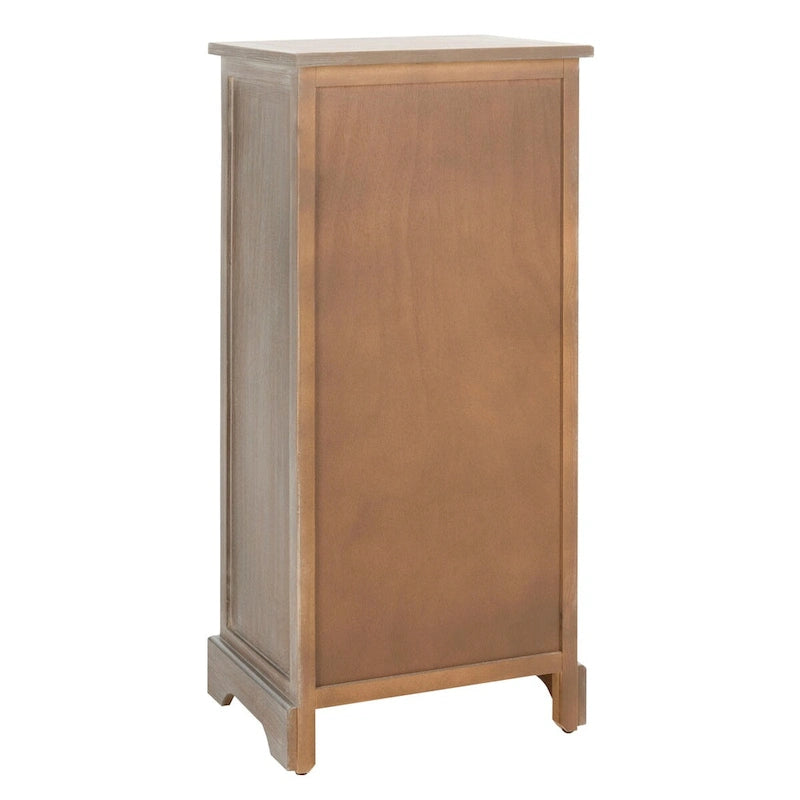 Red Tall Storage Unit with Two Shelves, Woven Basket, and Pull-Out Writing Surface