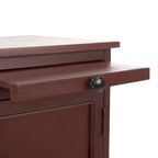 Red Tall Storage Unit with Two Shelves, Woven Basket, and Pull-Out Writing Surface