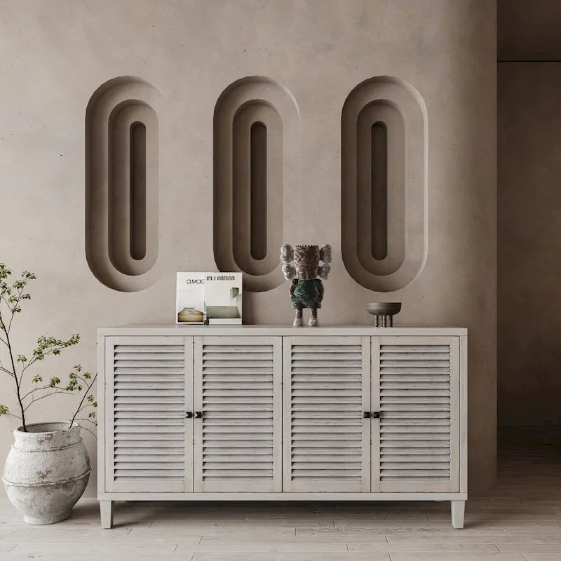 Accent Cabinet 4 Shutter Door Wooden Sideboard Buffet Server