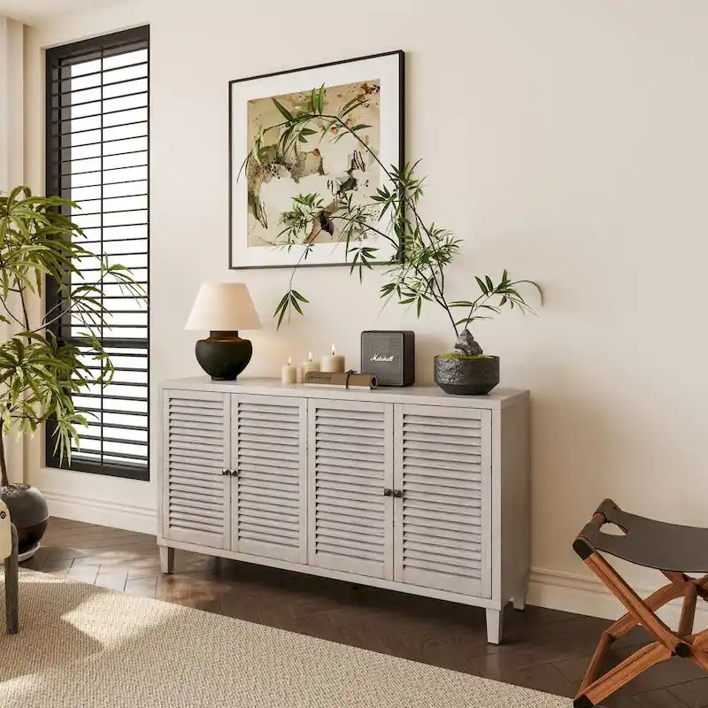 Accent Cabinet 4 Shutter Door Wooden Sideboard Buffet Server