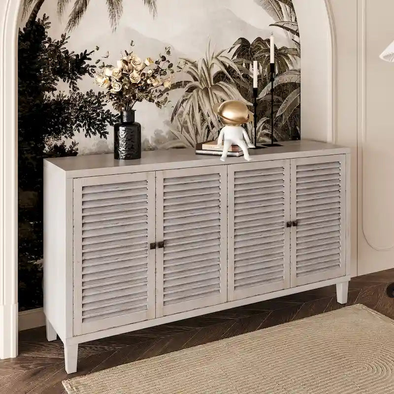 Accent Cabinet 4 Shutter Door Wooden Sideboard Buffet Server