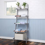 5-Tier Ladder Shelf Bookcase with Solid Wood Legs and Cantilever Design
