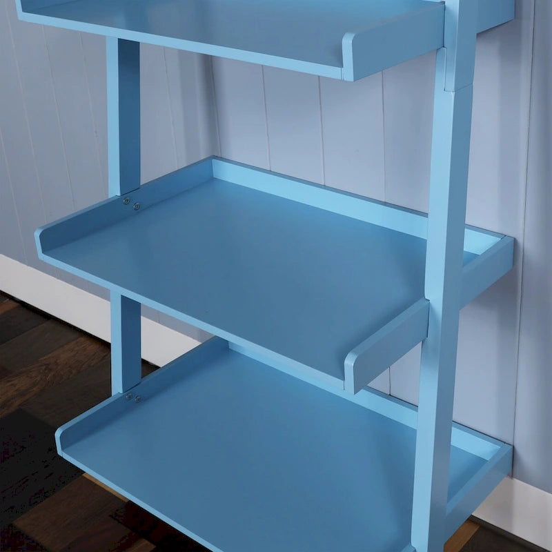 5-Tier Ladder Shelf Bookcase with Solid Wood Legs and Cantilever Design