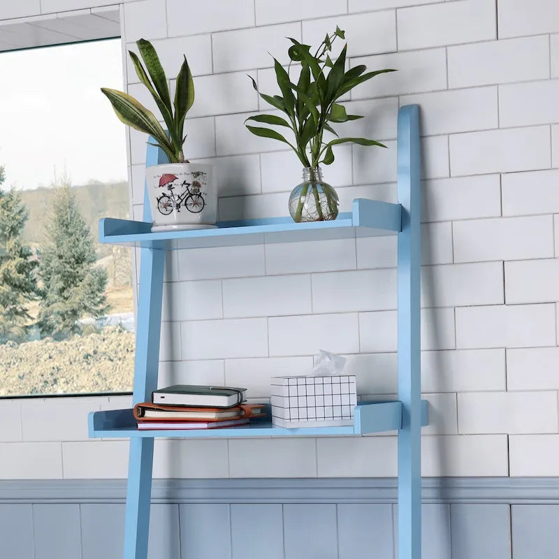 5-Tier Ladder Shelf Bookcase with Solid Wood Legs and Cantilever Design
