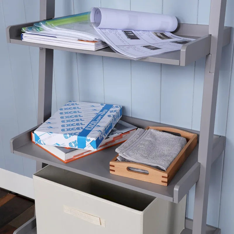 5-Tier Ladder Shelf Bookcase with Solid Wood Legs and Cantilever Design