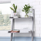 5-Tier Ladder Shelf Bookcase with Solid Wood Legs and Cantilever Design