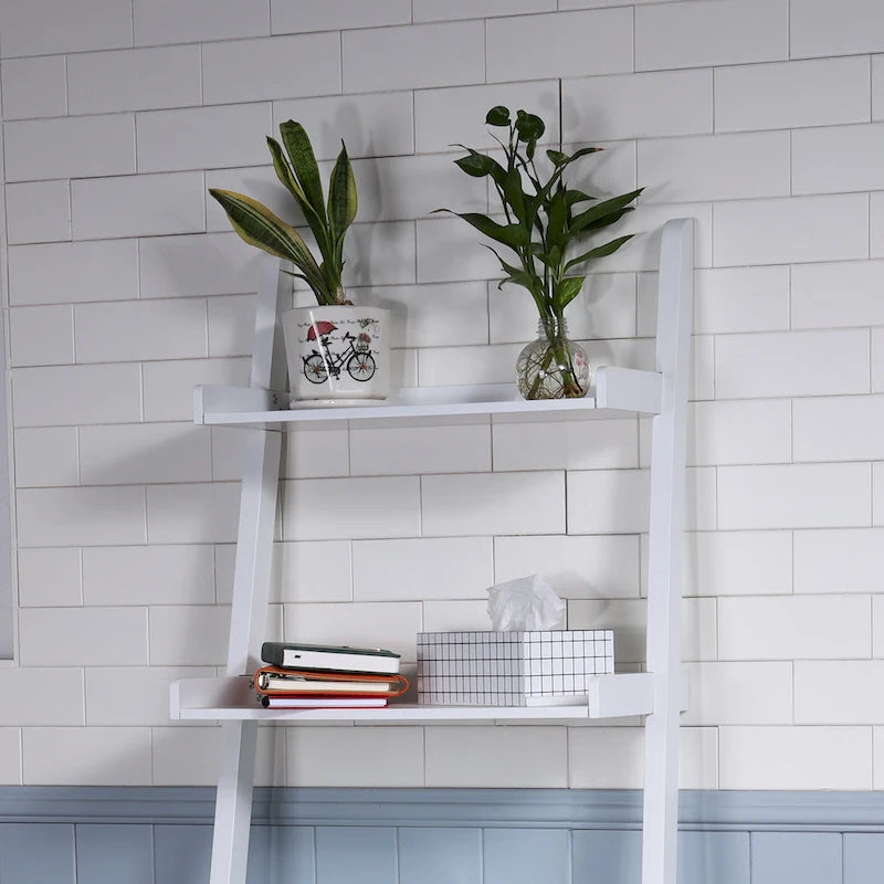 5-Tier Ladder Shelf Bookcase with Solid Wood Legs and Cantilever Design