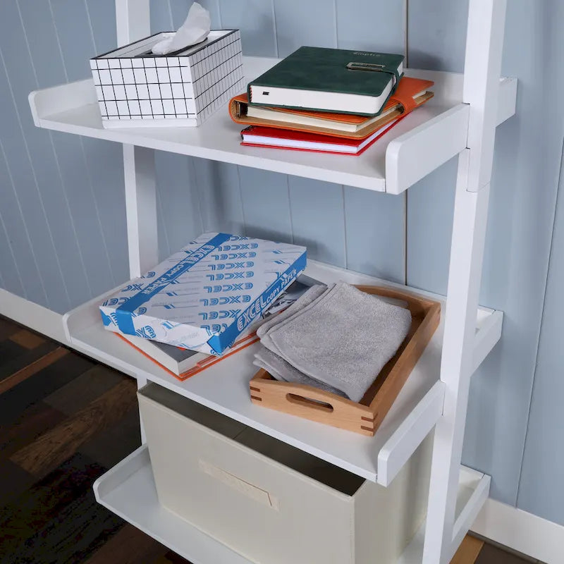 5-Tier Ladder Shelf Bookcase with Solid Wood Legs and Cantilever Design