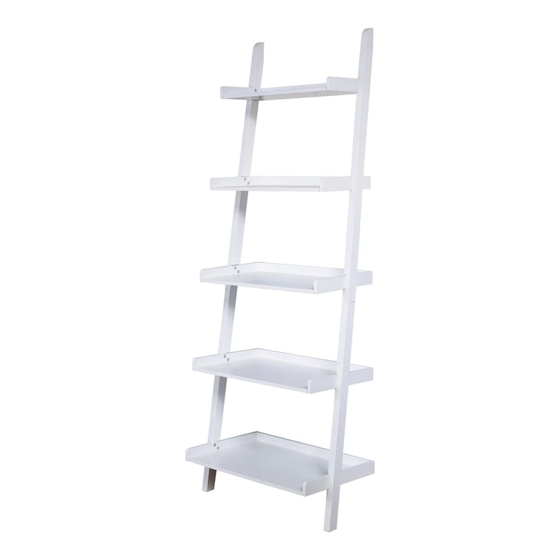 5-Tier Ladder Shelf Bookcase with Solid Wood Legs and Cantilever Design