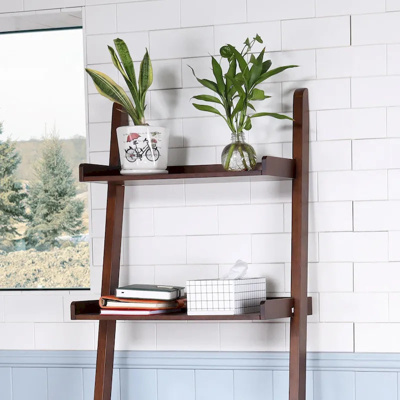5-Tier Ladder Shelf Bookcase with Solid Wood Legs and Cantilever Design