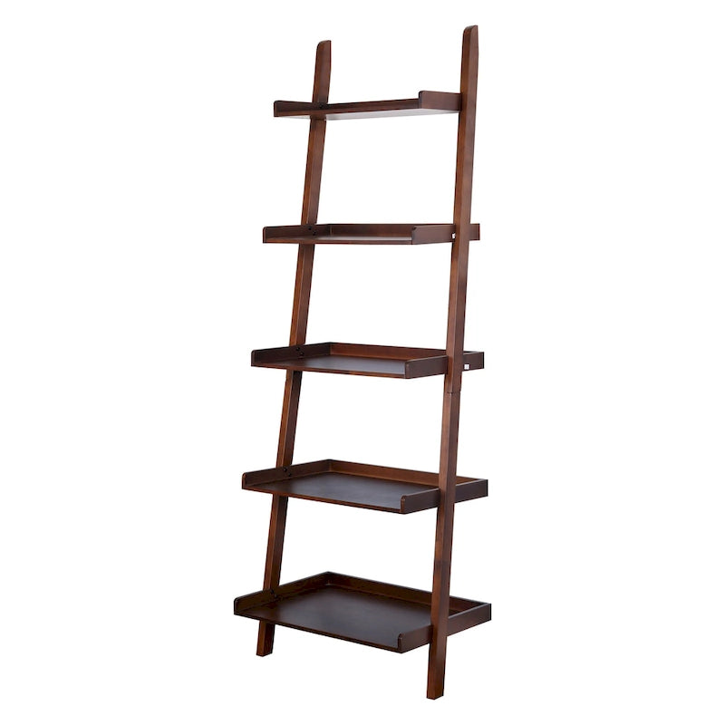 5-Tier Ladder Shelf Bookcase with Solid Wood Legs and Cantilever Design