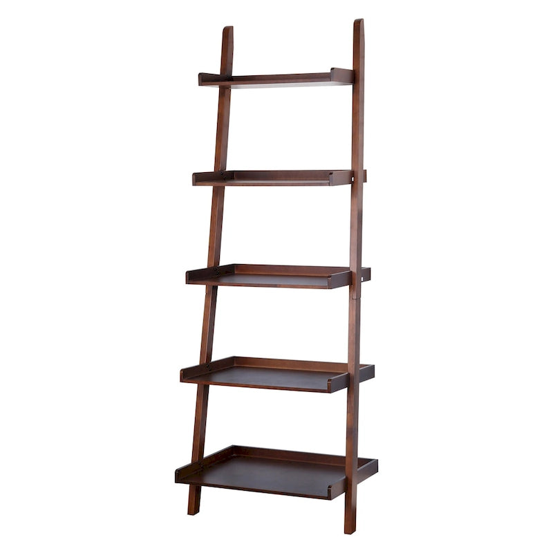 5-Tier Ladder Shelf Bookcase with Solid Wood Legs and Cantilever Design