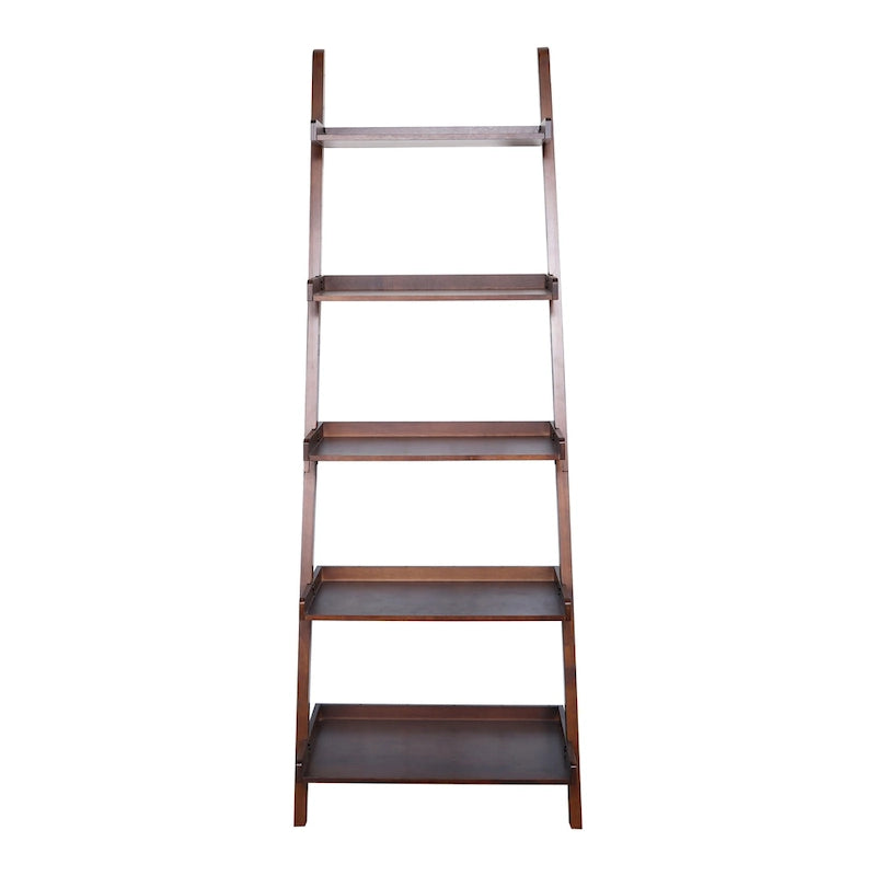 5-Tier Ladder Shelf Bookcase with Solid Wood Legs and Cantilever Design