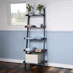 5-Tier Ladder Shelf Bookcase with Solid Wood Legs and Cantilever Design