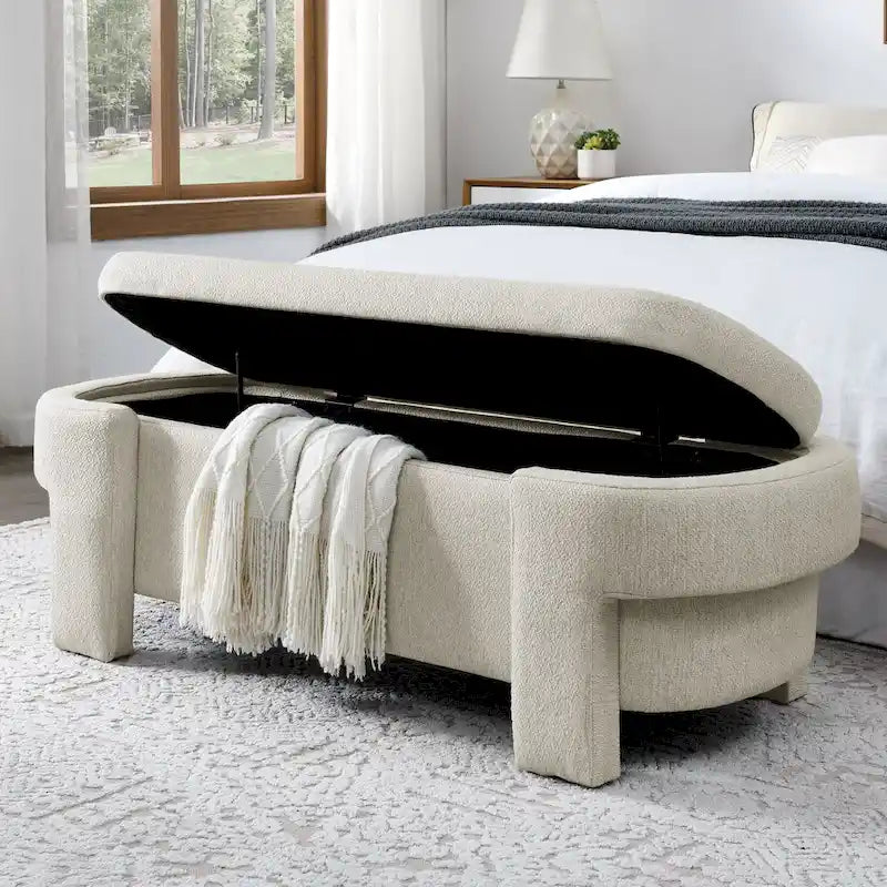 Linen Fabric Upholstered Bench with Large Storage Space for the Living Room, Entryway and Bedroom( 51.5x20.5x17 )