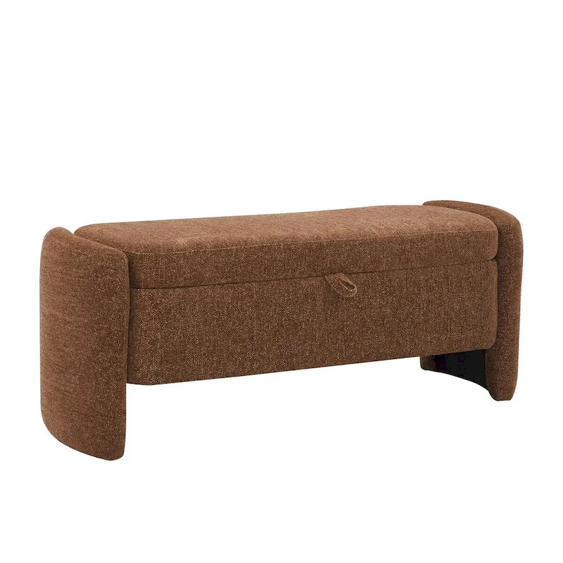 Oval Ottoman Storage Bench Chenille Fabric Bench with Large Storage Space for the Living Room, Entryway and Bedroom