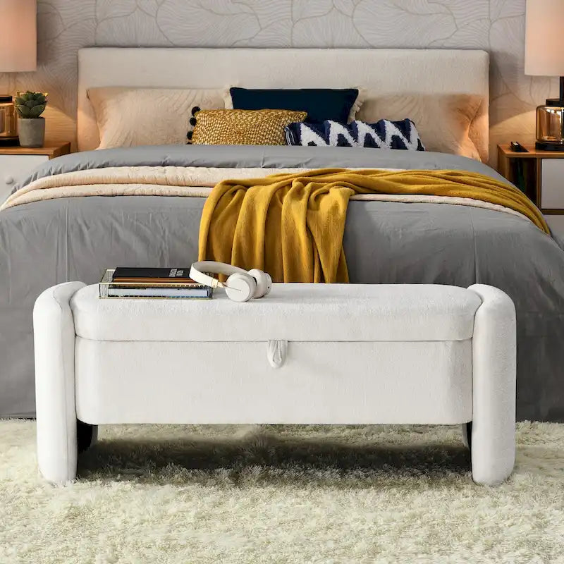 Oval Ottoman Storage Bench Chenille Fabric Bench with Large Storage Space for the Living Room, Entryway and Bedroom