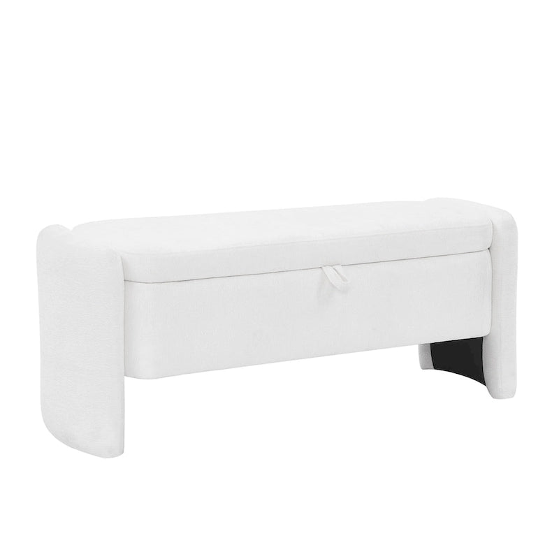 Oval Ottoman Storage Bench Chenille Fabric Bench with Large Storage Space for the Living Room, Entryway and Bedroom