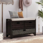 Wood Storage Bench with 2 Woven Baskets by Harper&Bright Designs