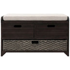 Wood Storage Bench with 2 Woven Baskets and 2 Drawers Acacia Frame