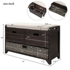 Wood Storage Bench with 2 Woven Baskets and 2 Drawers Acacia Frame
