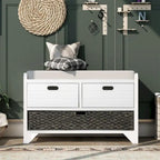 Wood Storage Bench with 2 Woven Baskets and 2 Drawers Acacia Frame