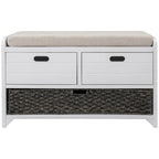 Wood Storage Bench with 2 Woven Baskets and 2 Drawers Acacia Frame