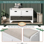 Wood Storage Bench with 2 Woven Baskets and 2 Drawers Acacia Frame