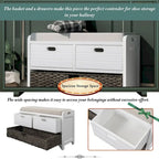 Wood Storage Bench with 2 Woven Baskets and 2 Drawers Acacia Frame