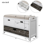 Wood Storage Bench with 2 Woven Baskets and 2 Drawers Acacia Frame