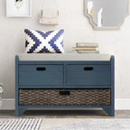 Wood Storage Bench with 2 Woven Baskets and 2 Drawers Acacia Frame