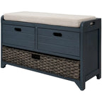 Wood Storage Bench with 2 Woven Baskets and 2 Drawers Acacia Frame