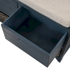 Wood Storage Bench with 2 Woven Baskets and 2 Drawers Acacia Frame