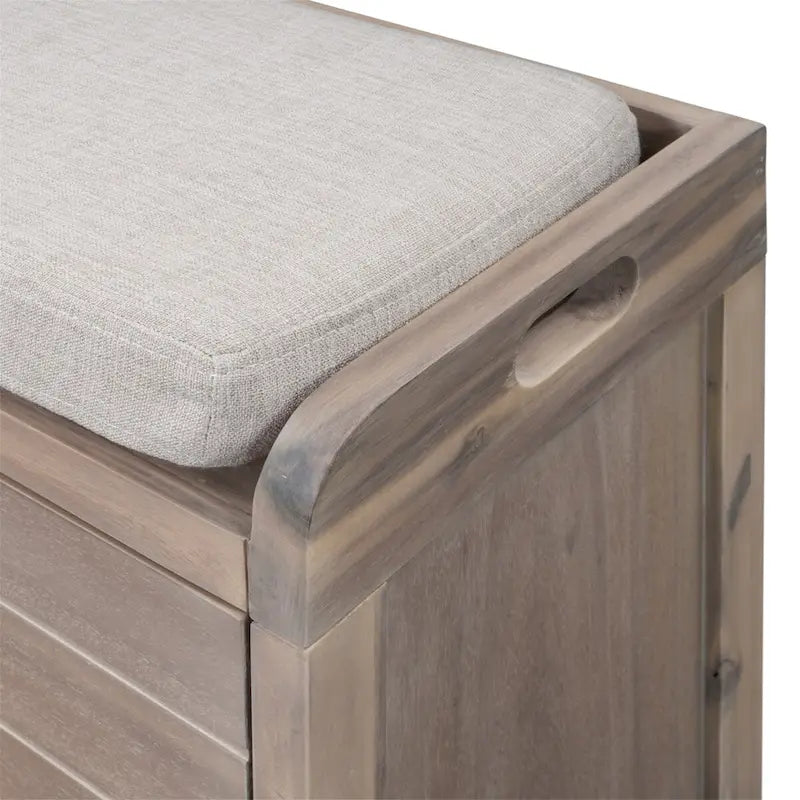 Wood Storage Bench with 2 Woven Baskets and 2 Drawers Acacia Frame