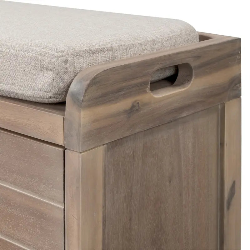Wood Storage Bench with 2 Woven Baskets and 2 Drawers Acacia Frame